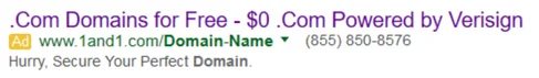 1&1’s fresh .com promotional price: Free