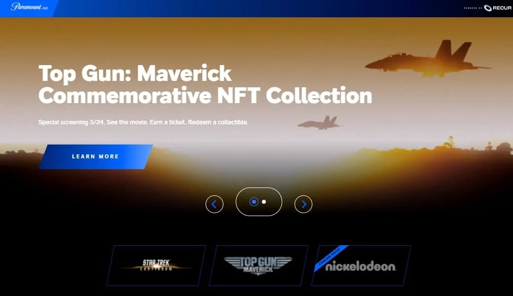 Screenshot of paramount.xyz which promotes Paramount brand NFTs