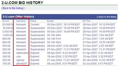Has a Serial Bidder — 2-U.com Auction