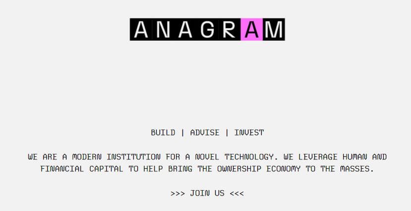 Anagram home page screenshot