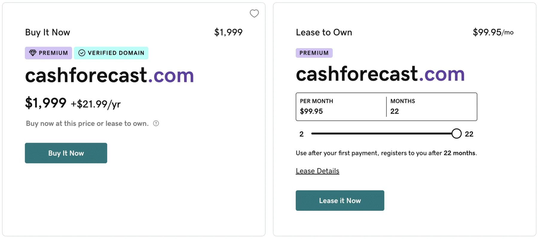 GoDaddy Lease to Own option on website
