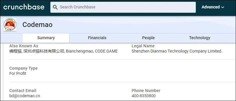 Crunchbase image for a Chinese firm