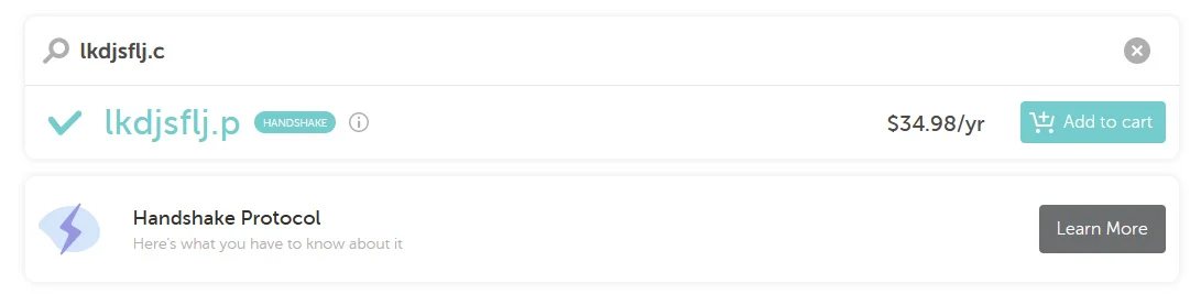 Image of Handshake tab on Namecheap