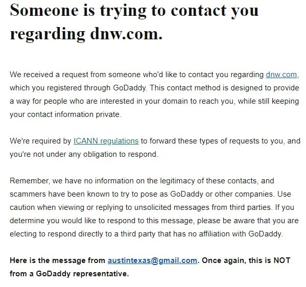 Picture of GoDaddy email