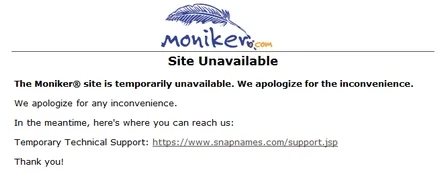 Moniker’s Site Goes Down — Domain Registrar