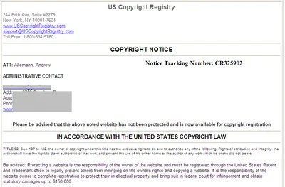 US Copyright Registry: Domain Scam