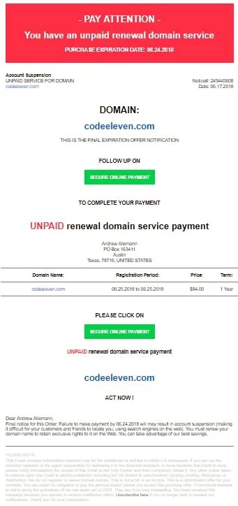On this fake domain renewal notice is hilarious — The “disclosure”
