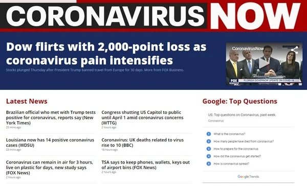 Dedicated site—on dedicated domain—for coronavirus news — Fox creates
