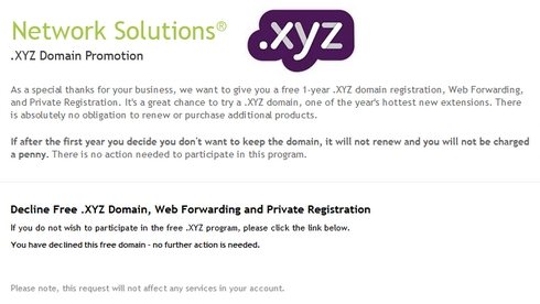 My first free .XYZ domain name offer today — I got