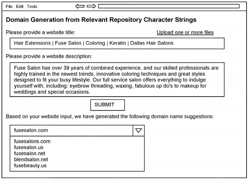 Patent applicaton for “recommending domains from free text” — GoDaddy files