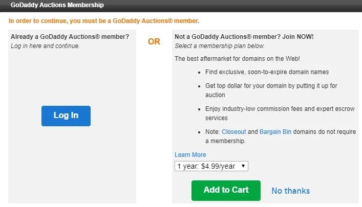 Auction login page issue — GoDaddy “fixes”