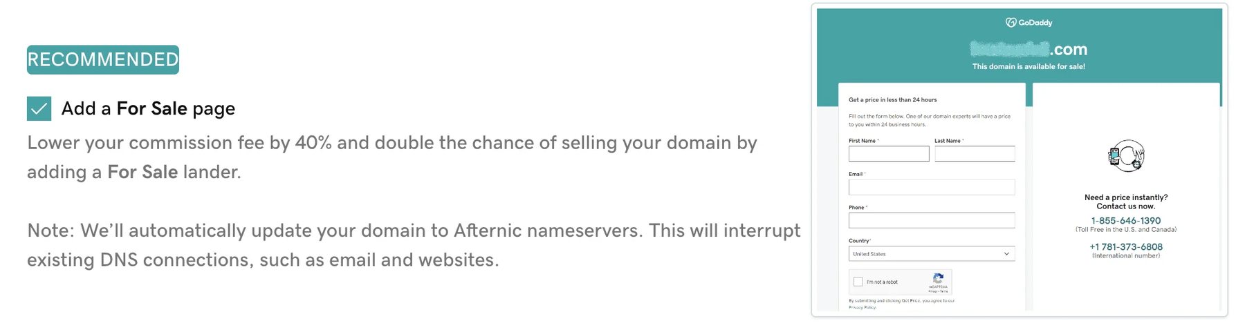 List for Sale workflow for parking domains — GoDaddy improves