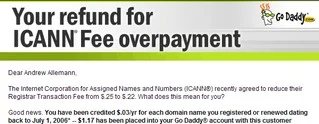 GoDaddy Refunds ICANN Fee Overpayments