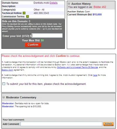 Auction Fails to Attract Bidders — GoDaddy Signature