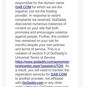 Gab.com to find a different domain registrar — GoDaddy tells