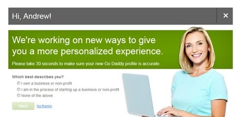 GoDaddy uses quick survey to segment clients