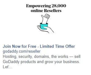 A GoDaddy ad with an aqua planter promoting reseller program
