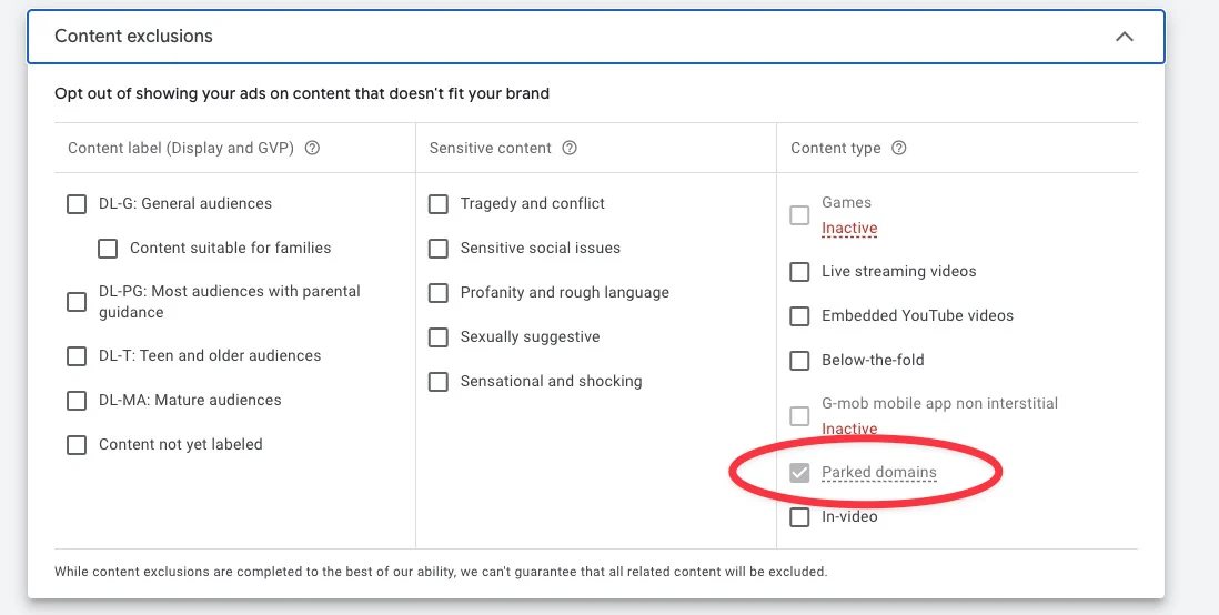 Google adwords exclusions