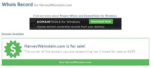 Name sold for $695 — HarveyWeinstein.com domain