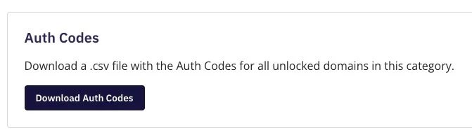 Namebright download auth codes option