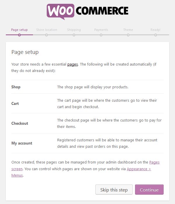 WooCommerce Plugin - Setup Wizard - Page Setup