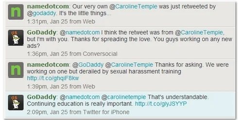 Conversation between Name.com and Go Daddy — Humorous Twitter