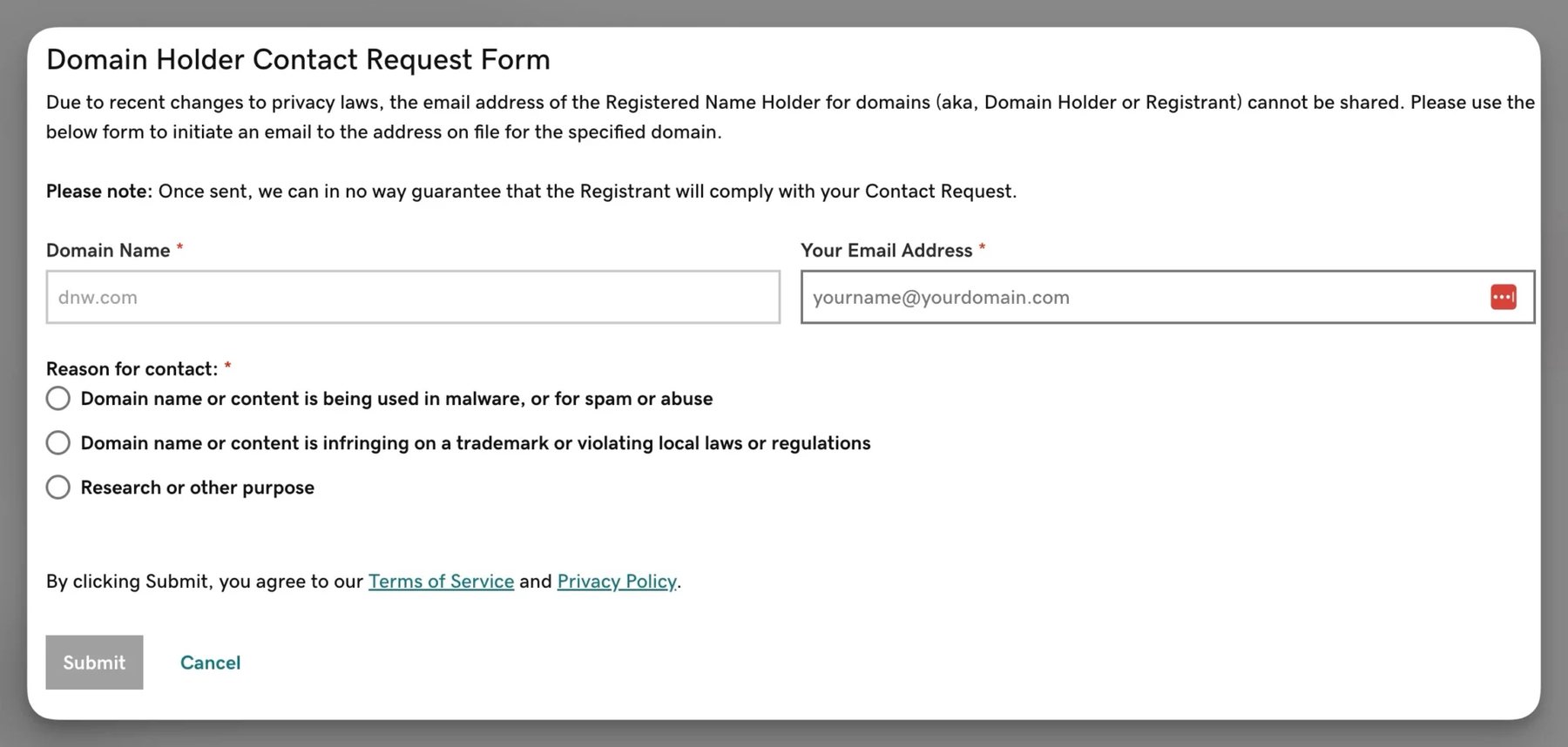 ICANN states GoDaddy’s Whois contact form is OK