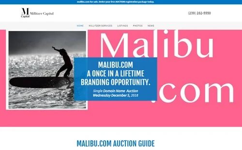 Name will be auctioned next month — Malibu.com domain
