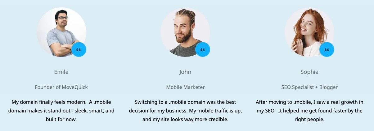 Testimonial block from get.mobile