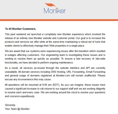 Moniker is down: Oh, crap