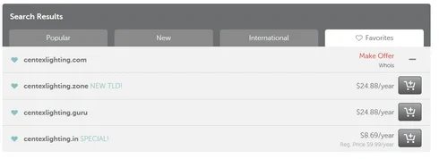 Namecheap search “favorites” is cool. I’m still waiting for better fresh TLD search.