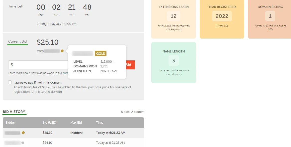 Unprecedented view into rival auction bidders — Namecheap offers
