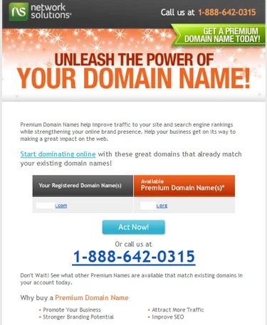 Pitches AfternicDLS domains to registrants of similar domains — Network Solutions