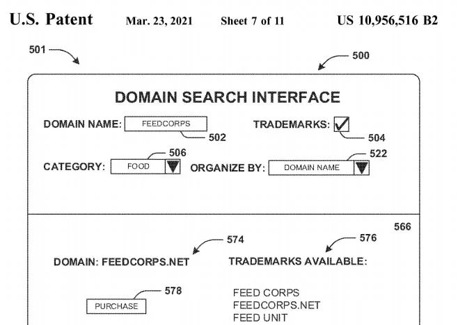 Gets patent for integrated domain + trademark search — Oath (Yahoo)