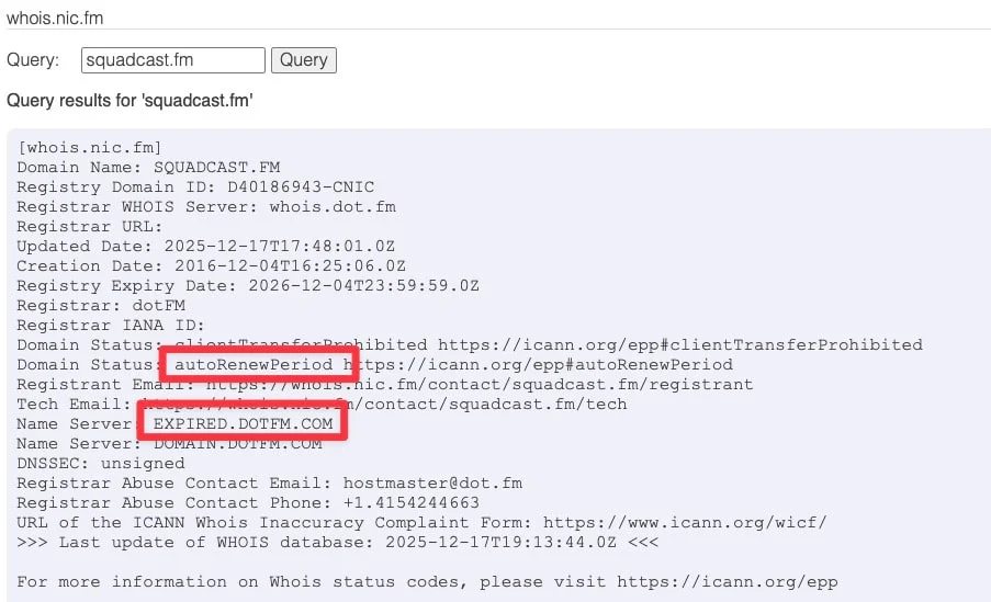 Expired domain snafu strikes during domain podcast recording: Oh, irony