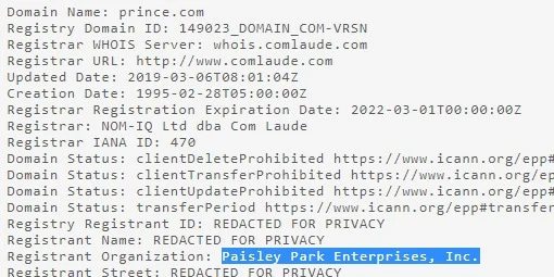 Now owns Prince.com domain name — Prince’s estate