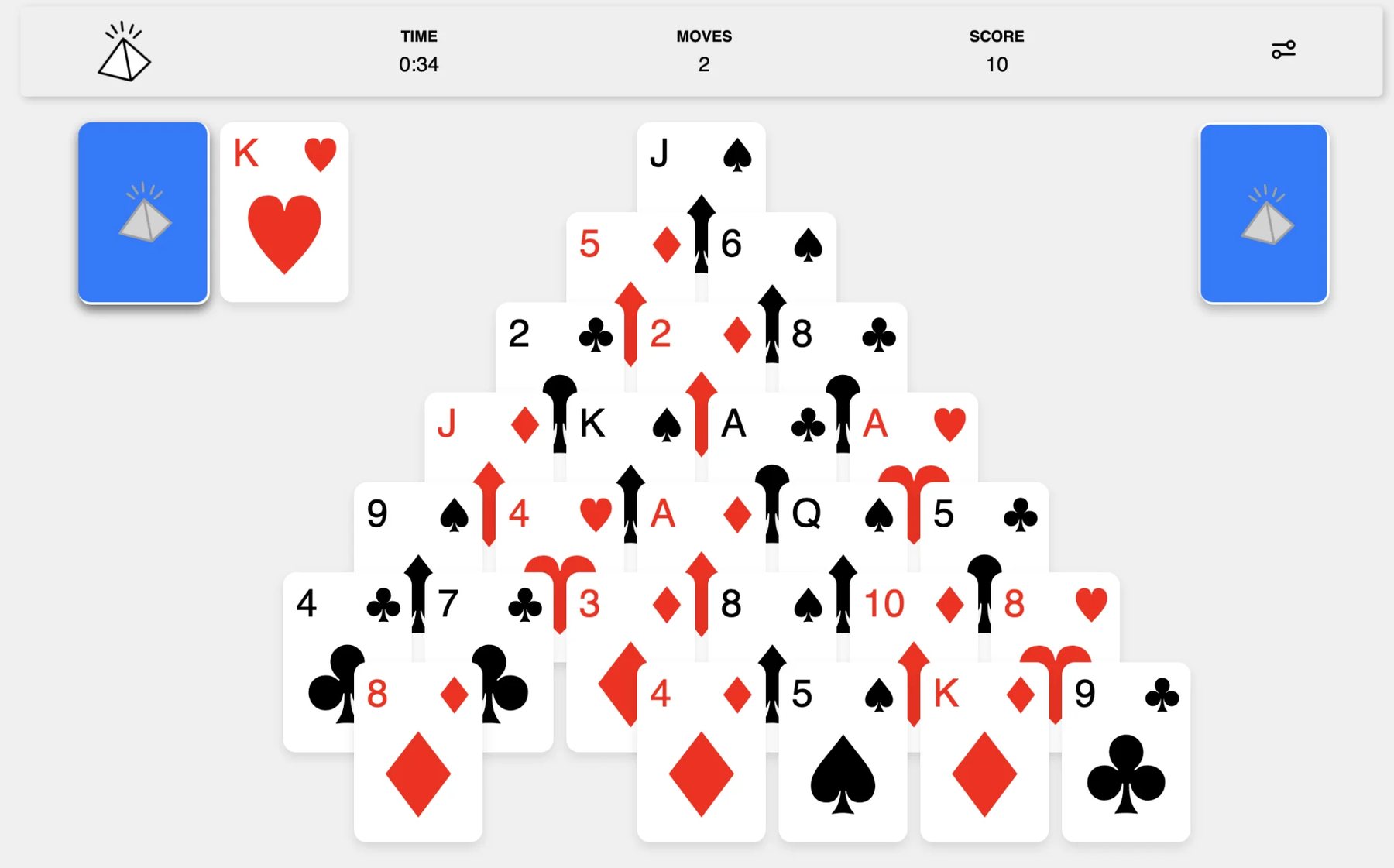 Screenshot of pyramid solitaire came