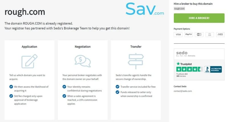 Brokerage service through domain name registrars — Sedo syndicates