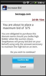 Android app for bidding — SnapNames releases
