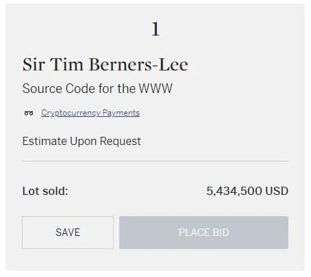 Of WWW NFT by Sir Tim Berners-Lee ends at $5,434,500 — Sotheby’s auction
