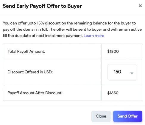 Squadhelp early payoff offer