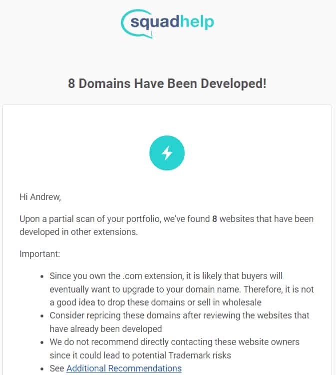 Squadhelp improves domain alerts