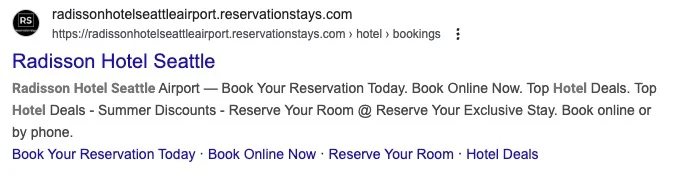 An ad for a hotel reseller with the hotel name in the subdomain