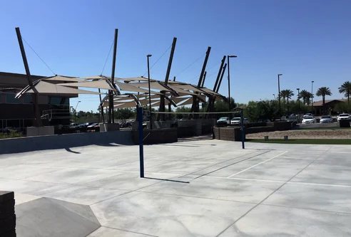 Volleyball, skate park and basketball at GoDaddy's Tempe Office.