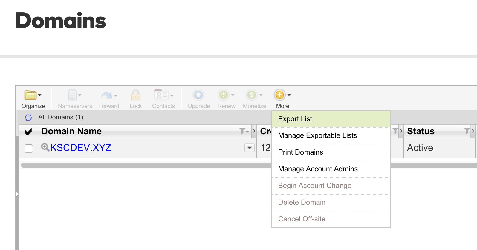 GoDaddy Domain Export List