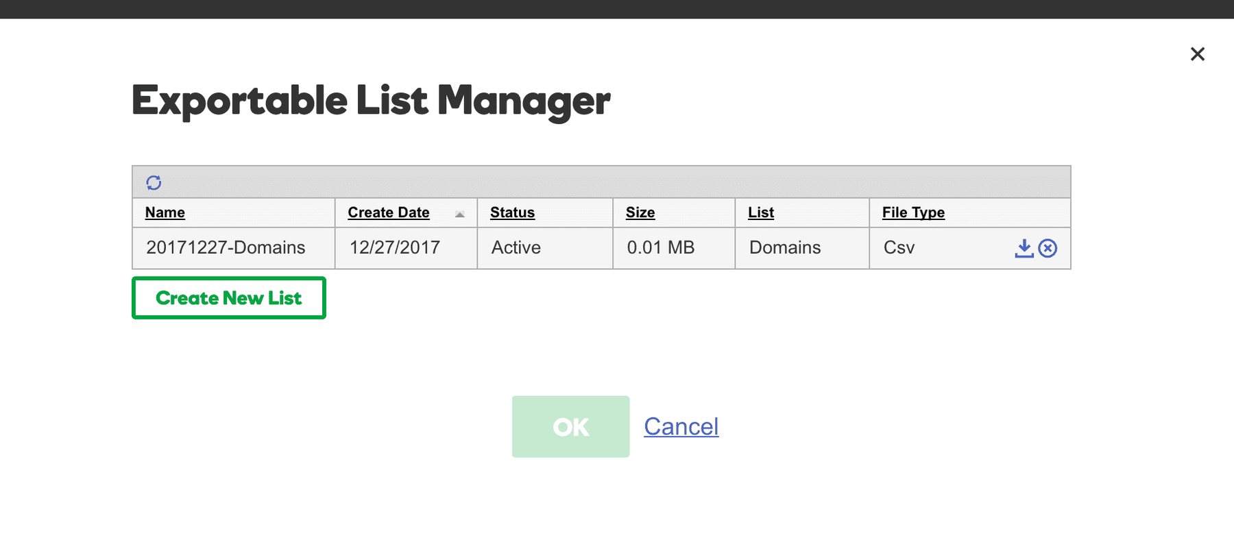 GoDaddy Manage Exportable Lists with Notes