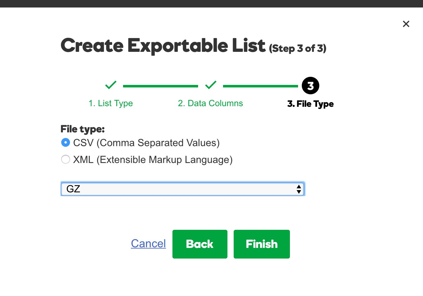 GoDaddy Create Exportable List - Step 3-2