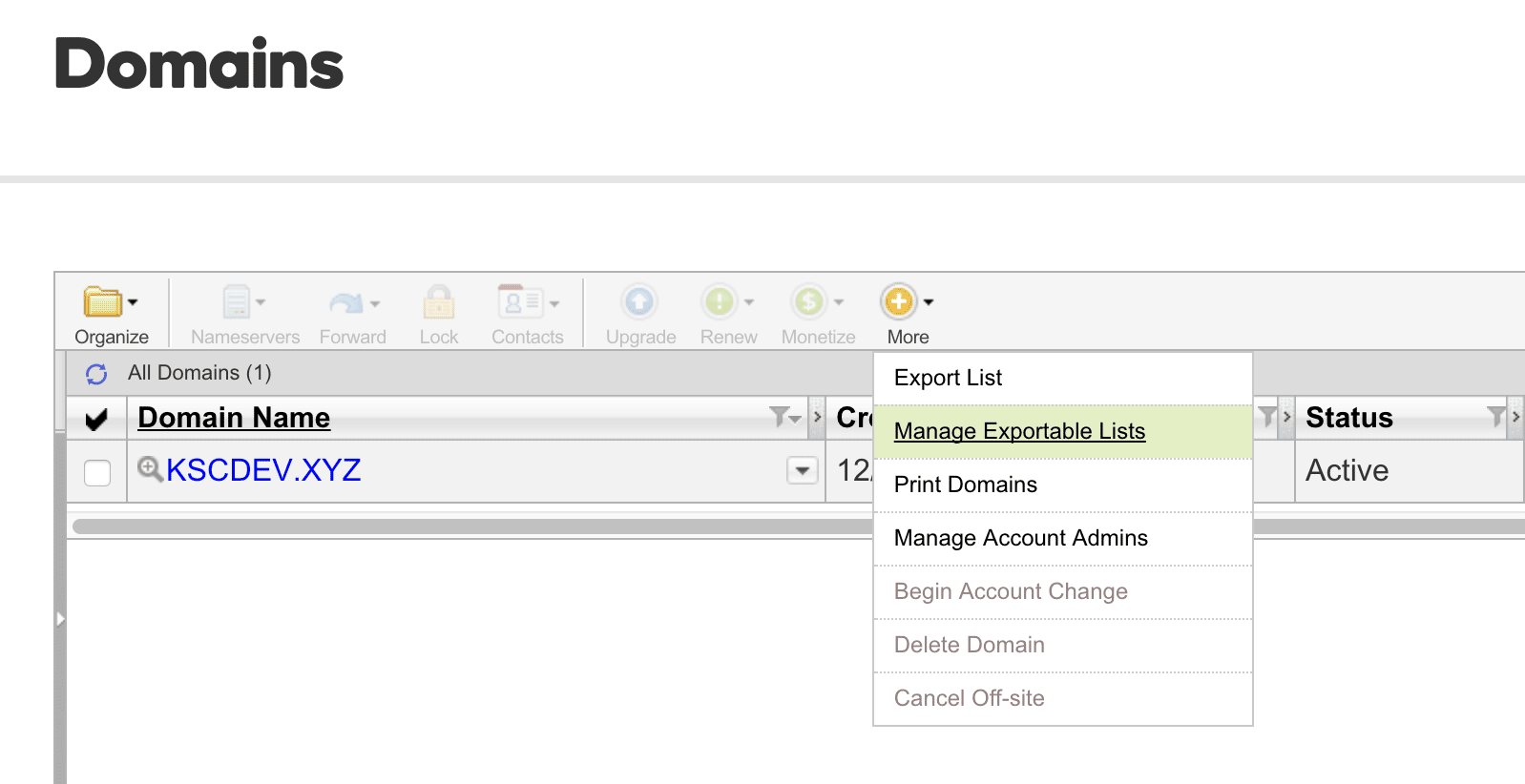 GoDaddy Manage Exportable Lists
