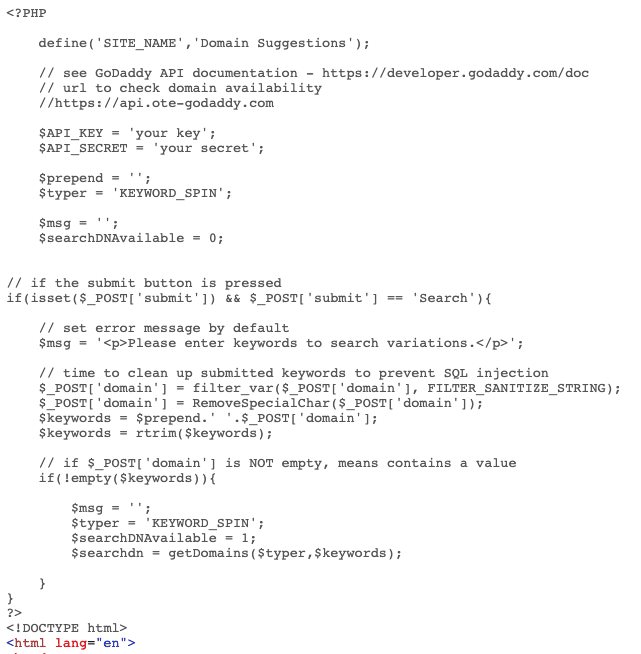 Domain Name Suggestion Tool - PHP Code