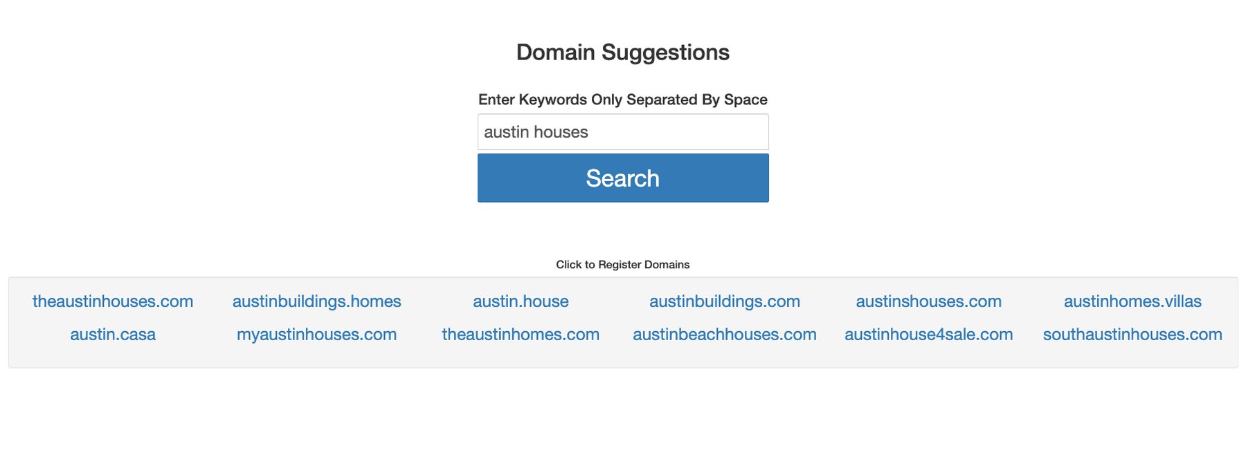 Domain Suggestion Results